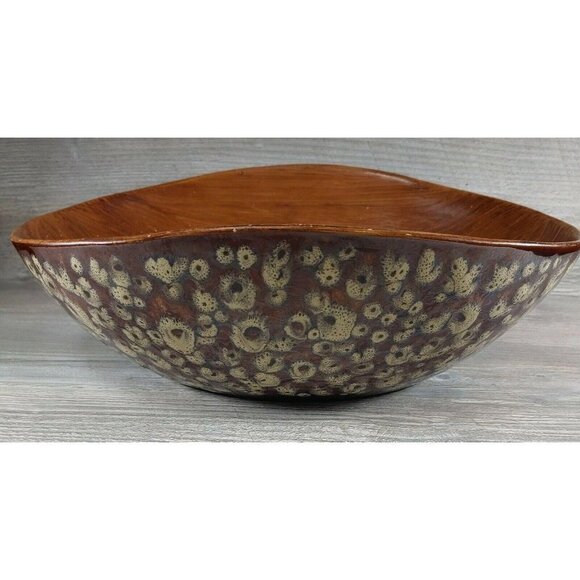 Handmade Other - Glazed Ceramic Bowl Oval Swoop Shape Hand Painted Decorative Dish Raised Dots